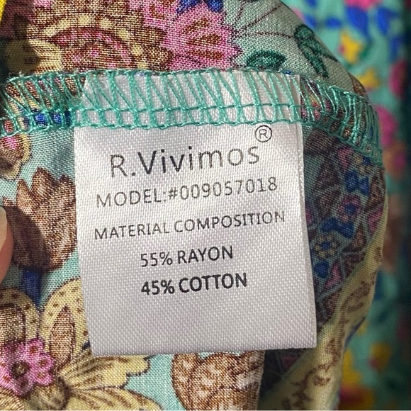 R. Vivimos Size M Floral Pastel Aqua Bohemian Flowy Midi Dress - Picture 5 of 5